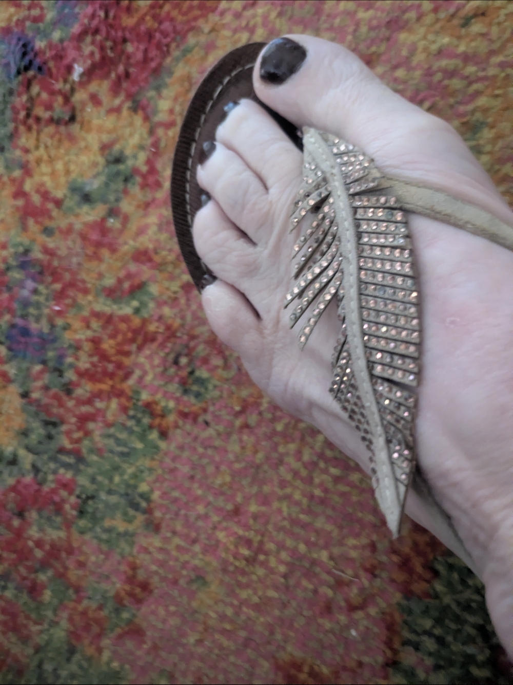 Crystal Feather T-Strap Sandal - Beige